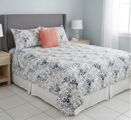 Set de 4 piezas de cubrecama Queen color coral estampado