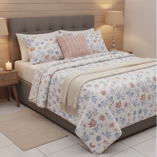 Set de cubrecama King en color coral con diseño estampado 4 piezas