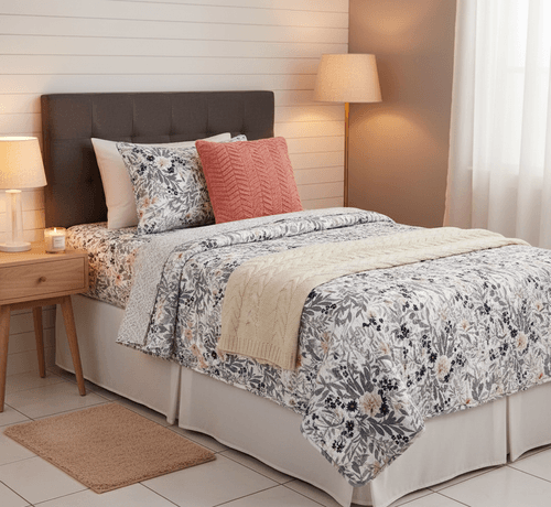 Set de 3 piezas de cubrecama Twin color coral estampado