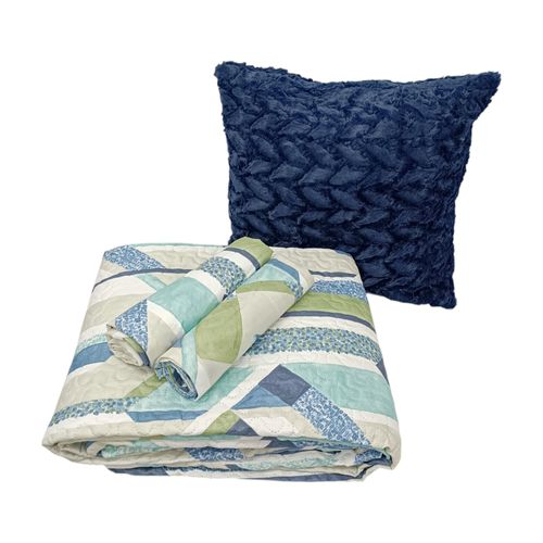 Set de cubrecama King en color azul con diseño estampado 4 piezas