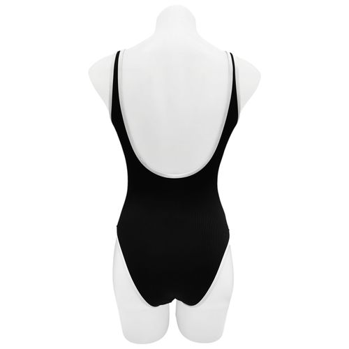 Traje de baño de una pieza en color negro con escote para mujer