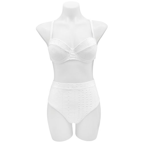Bikini color blanco con diseño calado en doble tela para mujer