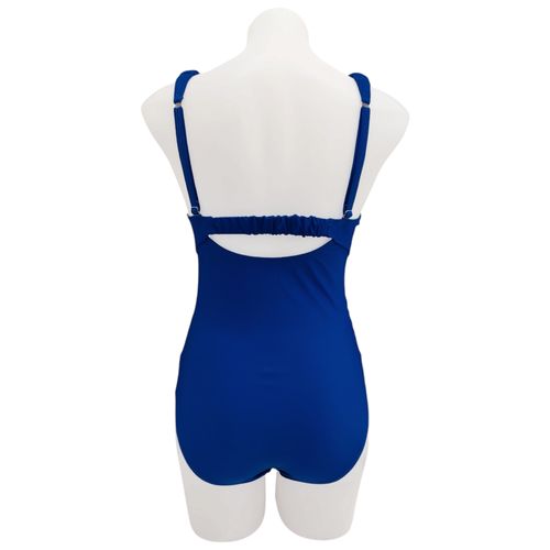 Traje de baño de una pieza en color azul con fruncido en tirantes para mujer