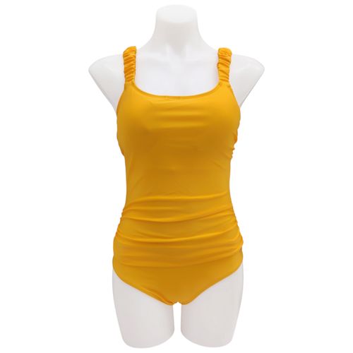 Traje de baño de una pieza en color amarillo mostaza con fruncido en tirantes para mujer