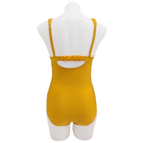 Traje de baño de una pieza en color amarillo mostaza con fruncido en tirantes para mujer