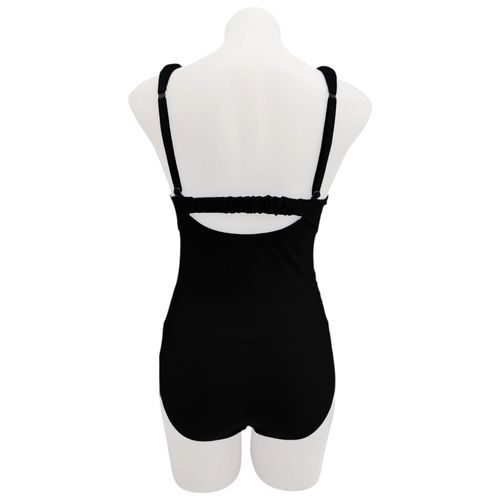Traje de baño de una pieza en color negro con fruncido en tirantes para mujer