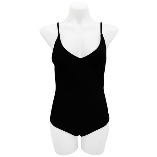 Traje de baño color negro de una pieza con escote para mujer