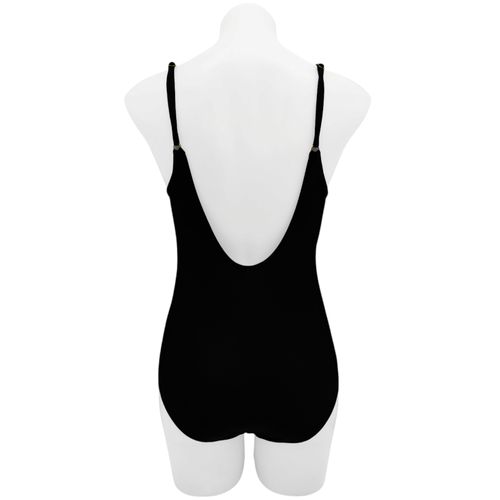 Traje de baño color negro de una pieza con escote para mujer