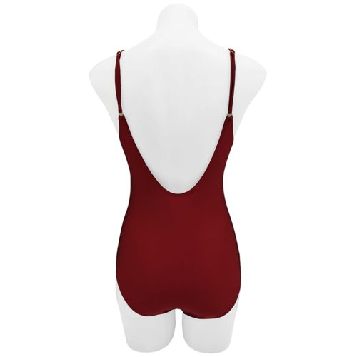 Traje de baño color vino de una pieza con escote para mujer