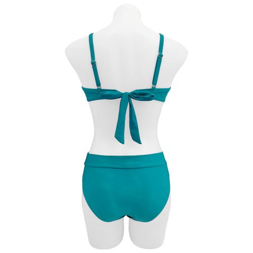 Bikini color aqua con detalle en top y escote en V para mujer