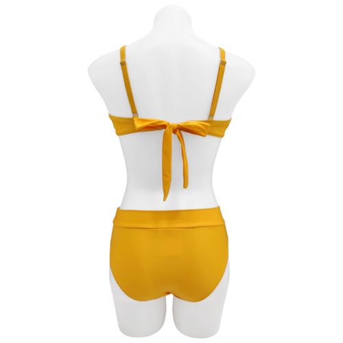 Bikini color amarillo mostaza con detalle en top y escote en V para mujer