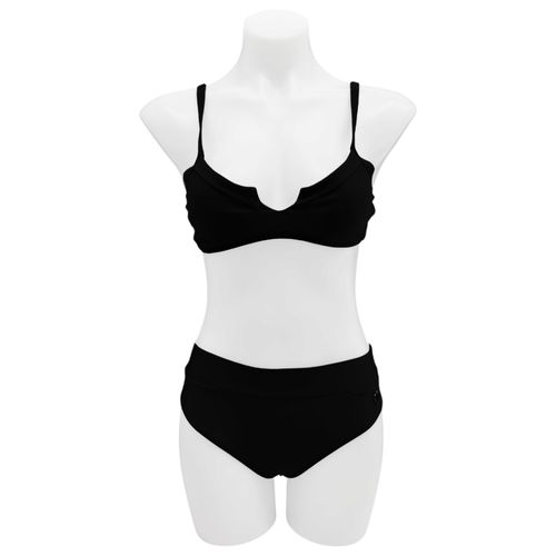 Bikini color negro con detalle en top y escote en V para mujer