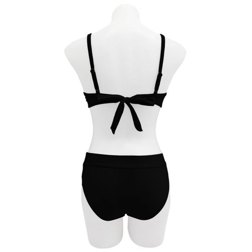 Bikini color negro con detalle en top y escote en V para mujer