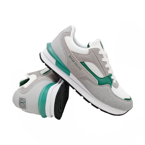 Sneakers Ocean Pacific color gris con detalles en blanco y verde para hombre