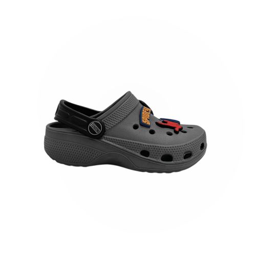 Sandalias tipo crocs color gris con diseño de Spider-Man para niño