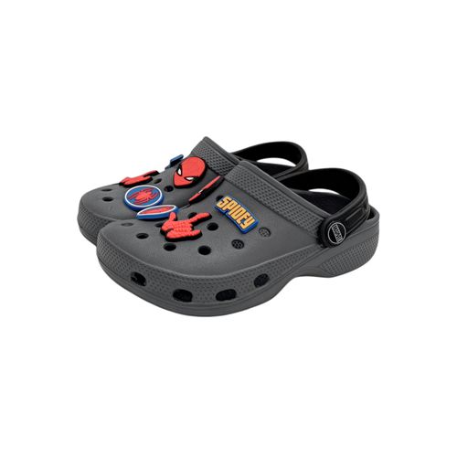 Sandalias tipo crocs color gris con diseño de Spider-Man para niño