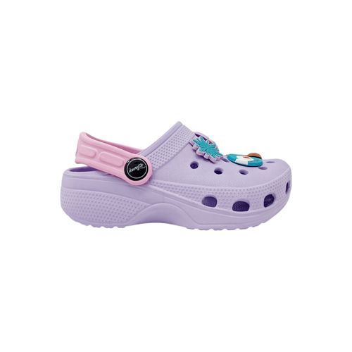 Sandalia color lila tipo crocs con diseño de Frozen para niña