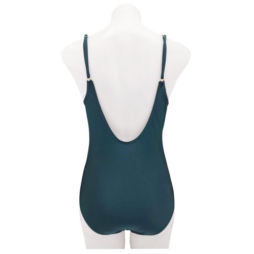Traje de baño color aqua de una pieza con escote para mujer