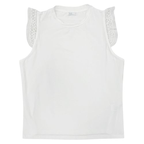 Blusa color blanco con mangas cortas caladas para mujer