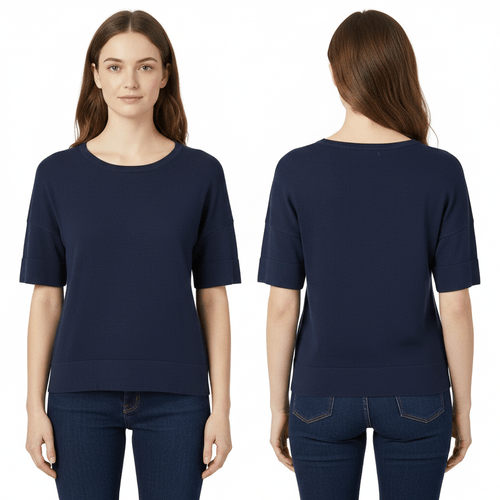 Blusa casual en color azul de cuello redondo para mujer