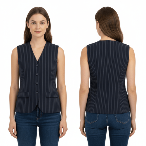 Blusa tipo chaleco color navy casual desmangada para mujer