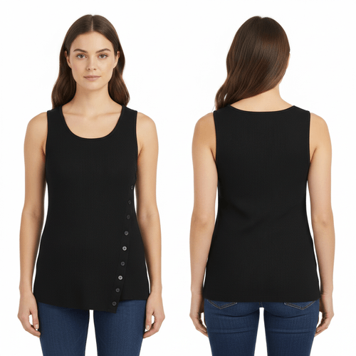 Blusa color negro con detalle diagonal desmangada para mujer