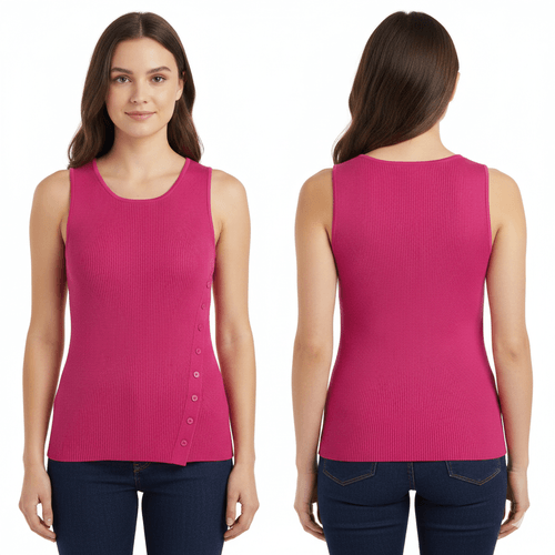 Blusa color fucsia con detalle diagonal desmangada para mujer