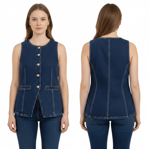 Blusa denim color azul tipo chaleco para mujer