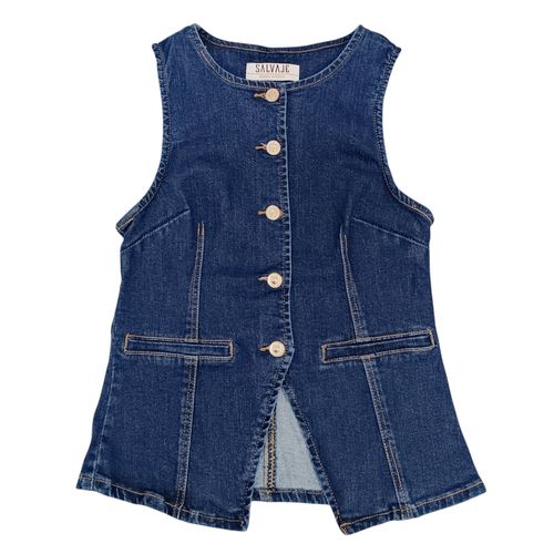 Blusa denim color azul tipo chaleco para mujer