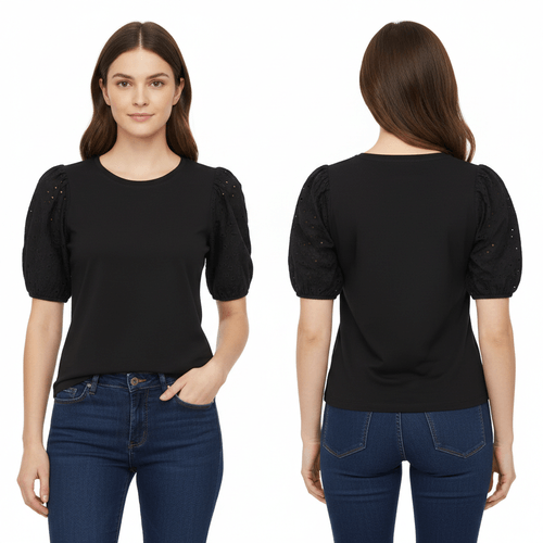 Blusa color negro con mangas caladas para mujer
