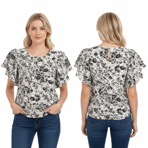 Blusa estilo casual en bicolor de cuello redondo para mujer