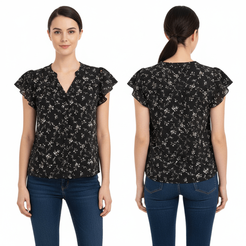 Blusa casual surtida de color con mangas cortas de revuelo para mujer