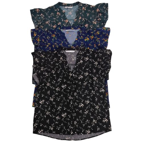 Blusa casual surtida de color con mangas cortas de revuelo para mujer