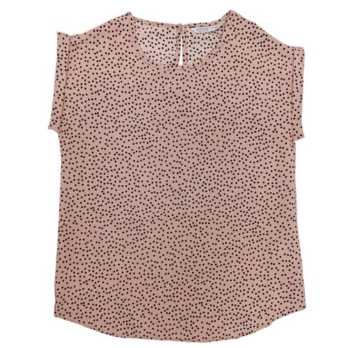 Blusa casual color rosa de cuello redondo con mangas cortas para mujer