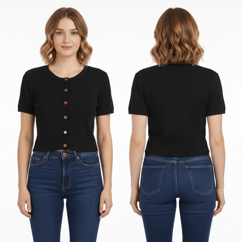 Blusa color negro casual cropped para mujer