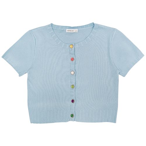 Blusa cropped color celeste con botones a juego para mujer