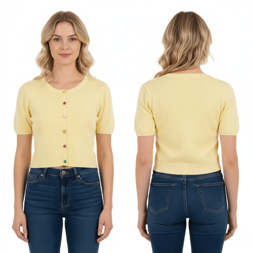 Blusa casual cropped color amarillo de cuello redondo para mujer