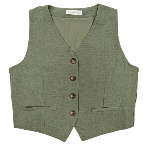 Blusa tipo chaleco de lino color verde olivo para mujer