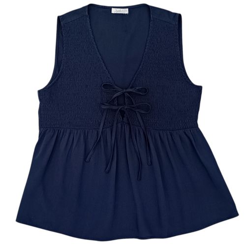Blusa color navy con escote en V para mujer