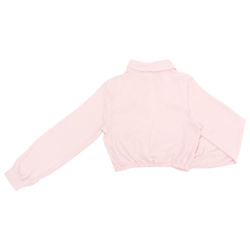 Blusa cropped color rosa de escote en V con mangas largas para mujer