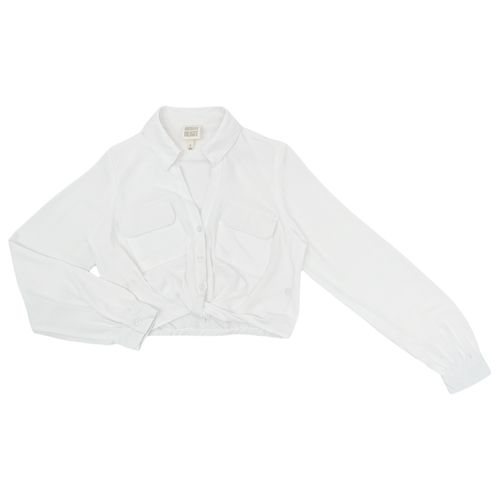 Blusa cropped color blanco de mangas largas para mujer