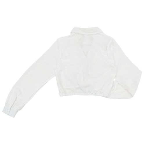 Blusa cropped color blanco de mangas largas para mujer