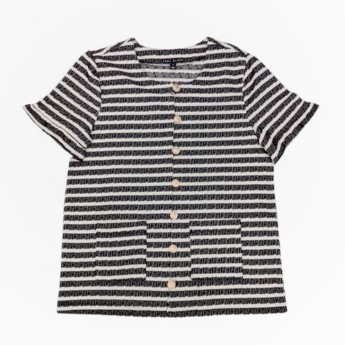 Blusa casual en bicolor de cuello redondo con mangas cortas para mujer