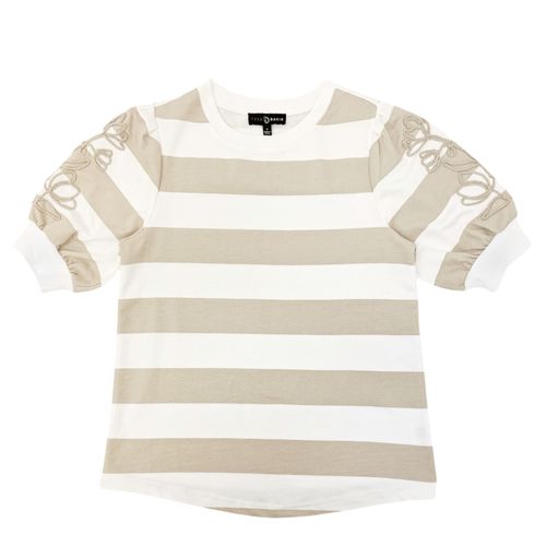 Blusa en bicolor de cuello redondo y mangas cortas con bordado para mujer