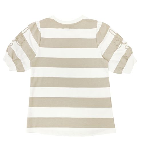 Blusa en bicolor de cuello redondo y mangas cortas con bordado para mujer