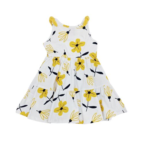 Vestido color blanco de cuello redondo desmangada para niña