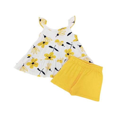Conjunto de short en bicolor con diseño estampado floral para niña