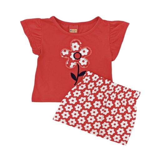 Conjunto de short en color rojo para niña