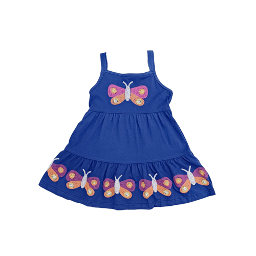 Vestido color azul de cuello redondo con tirantes para niña