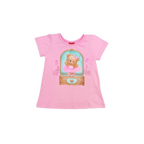 Camiseta color rosa de cuello redondo con mangas cortas para niña